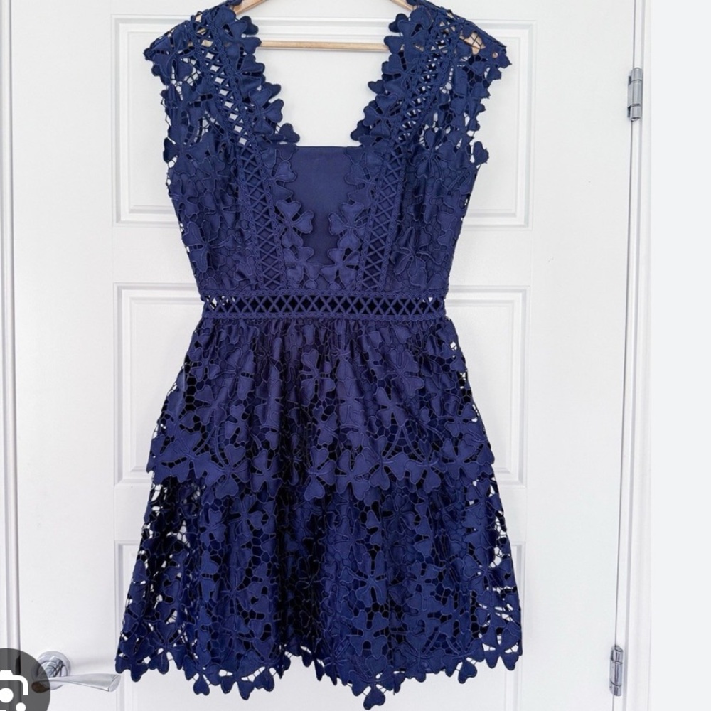 Self-Portrait Navy Lace Mini Dress